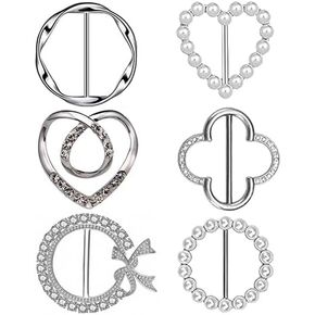 6PCS Silk Scarf Ring Clip T-shirt Tie Clips for Women Fashion Metal Ring Scarves Clasp Waist Buckle for Shirts Clothing Silver Zinc Alloy Pearl Clothing Ring Wrap Holder with 1 Exquisite Box