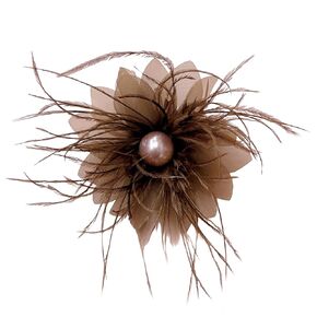 Lady Fascinator Feather Flower Brooch for Women Elegant Shell Pearl Mesh Blossom Hair Clip Wedding Corsage Lapel Pin Bridal Hairband Derby Hat Cocktail Party Costume Accessories (White)
