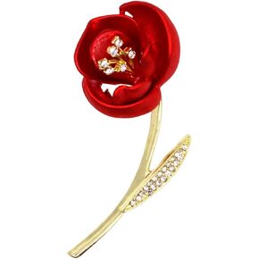 Crystal Red Flower Brooch Pins for Women Elegant Enamel Rhinestone Floral Brooches Pin Fashion Jewelry for Party Dance Wedding Banquet Brooch for Women Gift