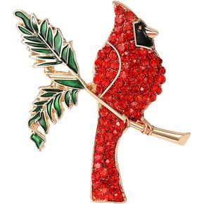 Red Bird Brooch and Pin for Women Cardinal Rhinestone Enamel Coat Decoration Jewelry