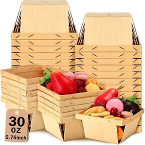 Geosar 30 Pcs One Quart Wooden Berry Baskets Bulk 5. 75 Inch Square Vented Wood Boxes Empty Wooden Baskets for Father Day Gifts, Picking Fruit, Arts, Crafts and Decor(Original Wood Color)