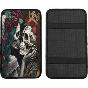 Couple Skull Car Center Console Cover, Armrest Pad Cover Universal Car Arm Rest Seat Storage Box Mat