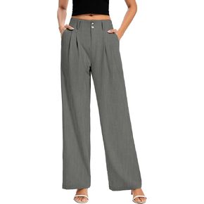 FUNYYZO Women's Long Dress Pants High Waisted Work Pants Dressy Casual Wide Leg Elastic Waist Trousers