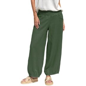 Womens Linen Wide Leg Pants Summer Beach Palazzo Harem Pants Casual Ankle Length Trouser Slacks