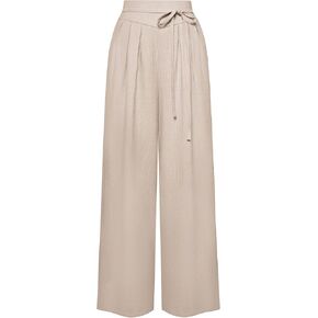 Belle Poque Women's High-Waisted Wide Leg Palazzo Pants - Elastic Waist, Flowy Boho Casual Summer Trousers with Pockets