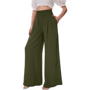 FUNYYZO Womens Palazzo Pants Elastic Waisted Pull On Beach Trousers Casual Wide Leg Long Lounge 2026 Summer Vacation in Kuwait