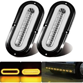 6" inch Clear Lens Oval Amber 52 LEDs Trailer Light w/Flange Surface Mount 2Pcs Halo Parking Turn Signal Tail Lights 【PatentPending】 Submersible IP67 for Boat Truck/RV/Van, DC 12V