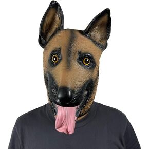 German Shepherd Mask, Wolf Dog Head Mask, Funny Realistic Latex Animal Sheepdog Full Head Mask for Cosplay Party Props
