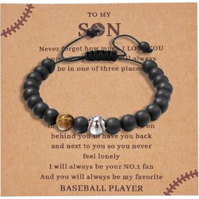 Rinhoo Friendship Soccer Bracelet Homelet Natural 8mm Black Matte Agate Stone Beededball Baseball Scercer Bracelet Sports Gifts Birthday Gifts