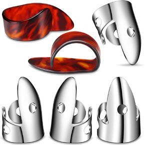 Shappy 6 Pieces Banjo Finger Picks Set, Including Stainless Steel Finger Picks and Thumb Picks, Metal Finger Picks Adjustable Bass Finger Picks for Guitar, Banjos, Instruments (Silver, Agate Color) in Kuwait