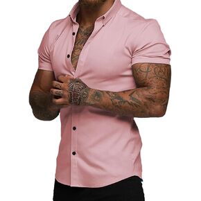 Jmierr Men Muscle Fit Dress Dress Tirts Summer Disual Button Down Short Shirt High Strend