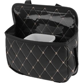 1 Pc Car Trash Can Foldable Portable Trash Bin with Barrel 11.4" Length 7.5" Width 11.4" Height Beige Faux Leather