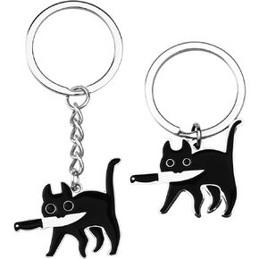 2 PCS Cat Lover Gifts for Women & Men - Black Cat Keychain ، أشياء ديكور هريرة رائعة لعشاق القطط ، حشوات سلة الهالوين ، هدايا عيد الميلاد لأمي أبي ، أولاد وينبون في سن المراهقة