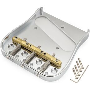 Musiclily Ultra 54mm (2-1/8 inch) Full Solid Brass Plate Curved Tele Bridge with Compensated 3-Saddle for Telecaster Electric Guitar, Chrome