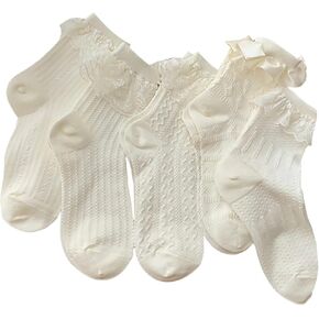 Verdusa Women's 5 Pairs Fairycore Ruffle Lace Socks Cute Mid Calf Scoks