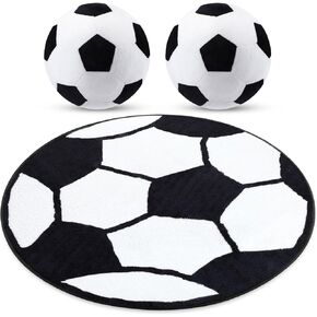 Nuanchu 3 Pcs Plush Pillows and Rug for Room Stuffed Pillow Fluffy Soft Sports Throw Pillow Round Mat Area Rug Room Decor for Boys Bedroom (Soccer)