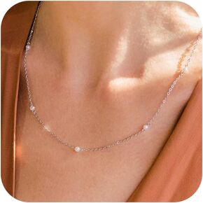 Pearl Necklaces for Women Dainty 14K Gold/Silver Plated Layered Pearl Necklace Simple Pearl Choker Necklaces Cute Single White Pearl Necklace Teen Gift Trendy Stuff Bridesmaid Gifts Wedding Jewelry