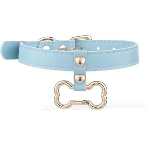 Handmade Bone Ring Leather Choker Collar For Women, Cute Pastel Pink Choker Necklace with Bone Shaped Pendant and Heart Rivets