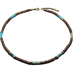 Handmade Wooden Beads Choker Necklace for Men Women Bohemian Coconut Beaded Surfer Necklace Hawaiian Summer Beach Jewelry