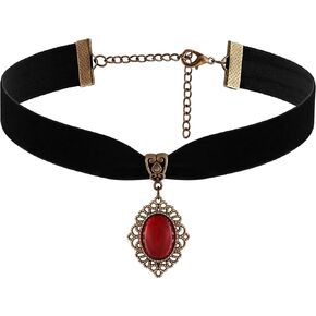 SACINA RED VELVET VICTORIAN RCOKER ، قلادة أسود ، قلادة القوطي القوطية ، قلادة عتيقة ، هدايا مجوهرات عيد الميلاد للنساء