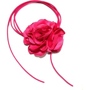 Pink Flower Choker for Women, Flower Necklace Big Camellia Lace Collar Necklace Valentines Christmas Wedding Party Jewerly - Hot Pink