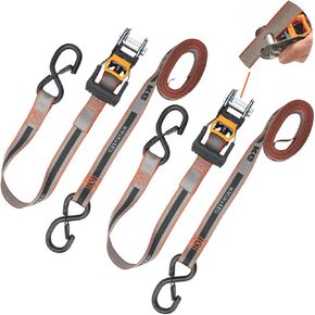 KwikFeed Ratchet Tie Down Straps - Fast Loading and Unloading, for Motorcycles, Appliances, Moving, Cargo - 1" x12' 500 lbs. WLL, Reinforced Webbing (500lb Working Load Limit)