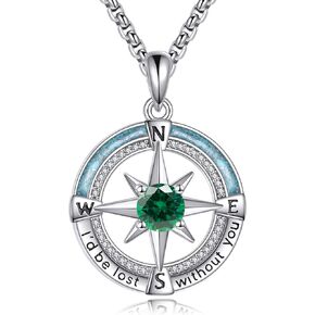 Compass Necklace 925 Sterling Silver Birthstone Necklace Turquoise Compass Pendant Jewelry for Women