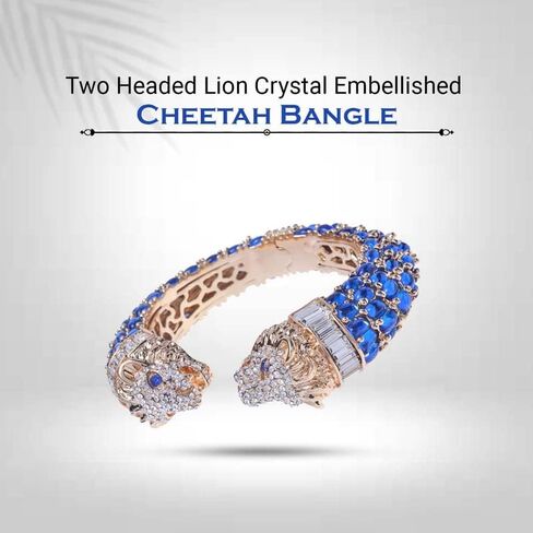 Two-Headed Lion Crystal Embellished Cheetah Cuff Bracelets Bangles | Stylish Party & Wedding Accessories for Women | Gold Plated with Sparkling Crystals in Saudi Arabia