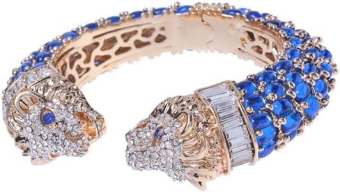 Two-Headed Lion Crystal Embellished Cheetah Cuff Bracelets Bangles | Stylish Party & Wedding Accessories for Women | Gold Plated with Sparkling Crystals in Saudi Arabia