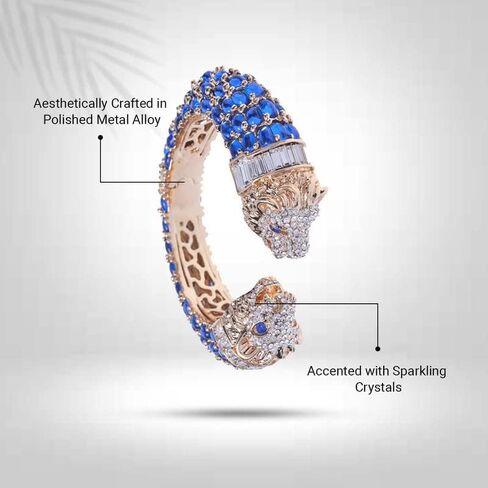 Two-Headed Lion Crystal Embellished Cheetah Cuff Bracelets Bangles | Stylish Party & Wedding Accessories for Women | Gold Plated with Sparkling Crystals in Saudi Arabia
