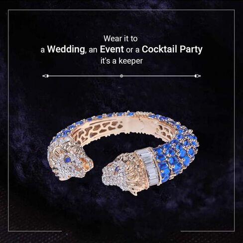 Two-Headed Lion Crystal Embellished Cheetah Cuff Bracelets Bangles | Stylish Party & Wedding Accessories for Women | Gold Plated with Sparkling Crystals in Saudi Arabia