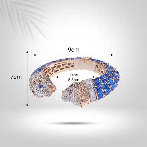 Two-Headed Lion Crystal Embellished Cheetah Cuff Bracelets Bangles | Stylish Party & Wedding Accessories for Women | Gold Plated with Sparkling Crystals in Saudi Arabia