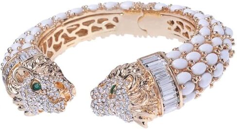 Two-Headed Lion Crystal Embellished Cheetah Cuff Bracelets Bangles | Stylish Party & Wedding Accessories for Women | Gold Plated with Sparkling Crystals in Saudi Arabia