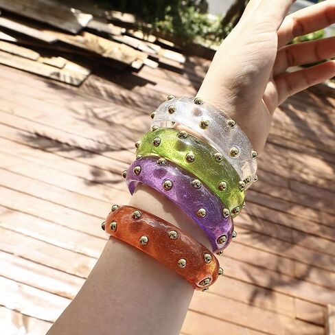 Punk Colorful Shimmer Acrylic Resin Bangle Bracelet Transparent Plastic Wristbands Wide Irregular Geometric Cuff Bangle Bracelet for Women Jewelry in Saudi Arabia