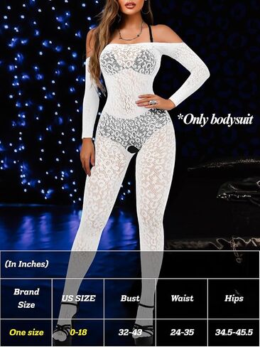 Women Off Shoulder Leopard Fishnet Bodysuit, Body Stockings Full Lace Jumpsuit, Sexy Lingerie Outfits Rave Party Club in Saudi Arabia
