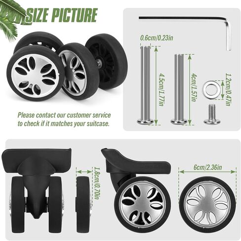 8 Pcs Luggage Wheels Replacement, 60mm/2.36in Wear-Resistant Spare Suitcase Wheels Replacement Luggage Repair Parts Kit for Double Tires, V-A4 in Saudi Arabia