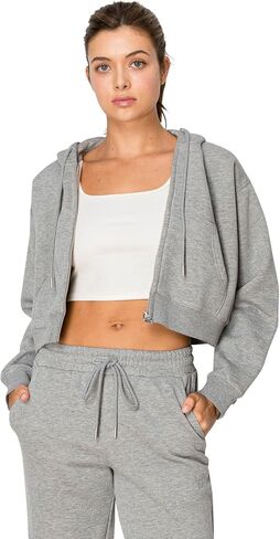 Cali1850 Women's Cloud Nine Fleece Cropped Zip Hoodie – Relaxed Boyfriend Fit, Double-Layer Hood, Ribbed Cuffs and Hem in Kuwait