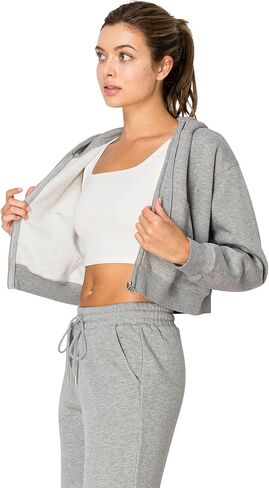 Cali1850 Women's Cloud Nine Fleece Cropped Zip Hoodie – Relaxed Boyfriend Fit, Double-Layer Hood, Ribbed Cuffs and Hem in Kuwait