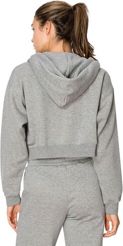 Cali1850 Women's Cloud Nine Fleece Cropped Zip Hoodie – Relaxed Boyfriend Fit, Double-Layer Hood, Ribbed Cuffs and Hem in Kuwait