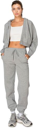 Cali1850 Women's Cloud Nine Fleece Cropped Zip Hoodie – Relaxed Boyfriend Fit, Double-Layer Hood, Ribbed Cuffs and Hem in Kuwait