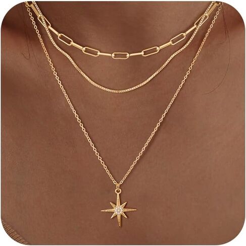 Gold/Silver Layered Necklaces for Women,Dainty 14k Gold Plated Stackable Choker Necklaces for Women,Trendy Layering Coin Chain Pendant Jewelry Set Gifts in Saudi Arabia