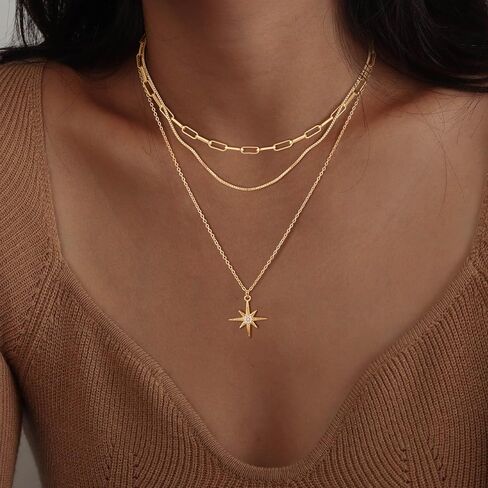 Gold/Silver Layered Necklaces for Women,Dainty 14k Gold Plated Stackable Choker Necklaces for Women,Trendy Layering Coin Chain Pendant Jewelry Set Gifts in Saudi Arabia