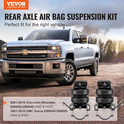 VEVOR Air Bag Suspension Kit, Air Springs Suspension Bag Kit Compatible with 2001-2010 Chevrolet Silverado 2500/3500HD and GMC Sierra 2500/3500HD 4WD RWD, 5000 lbs Loading, 5 to 100 PSI in Kuwait
