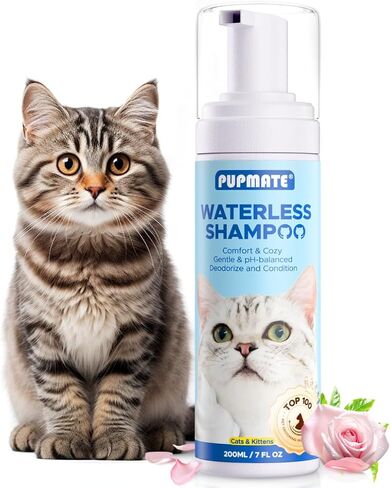 7oz Waterless Cat Shampoo with Cat Brush - No Rinse Foam Dry Shampoo | Deep Cleansing Relieves Itchy Skin | Gentle, pH-Balanced for Kittens Sensitive Skin | Specifically for Cat Bath in Saudi Arabia