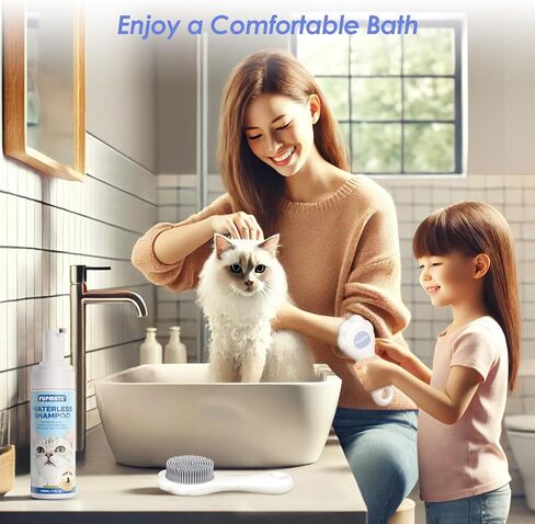 7oz Waterless Cat Shampoo with Cat Brush - No Rinse Foam Dry Shampoo | Deep Cleansing Relieves Itchy Skin | Gentle, pH-Balanced for Kittens Sensitive Skin | Specifically for Cat Bath in Saudi Arabia