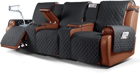 Ruaozz Waterproof Recliner Sofa Cover with Console Non-Slip Recliner Loveseat Cover Pet Cover for Double Recliner Sofa Cover with Elastic Straps for Kid Dogs Pets (Dark Blue, 2 Seater) in Kuwait