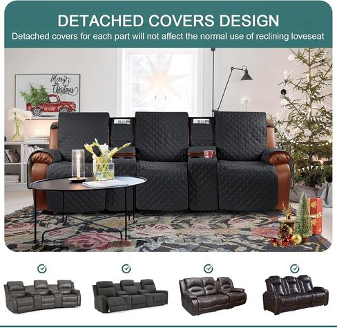 Ruaozz Waterproof Recliner Sofa Cover with Console Non-Slip Recliner Loveseat Cover Pet Cover for Double Recliner Sofa Cover with Elastic Straps for Kid Dogs Pets (Dark Blue, 2 Seater) in Kuwait