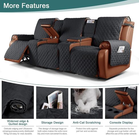 Ruaozz Waterproof Recliner Sofa Cover with Console Non-Slip Recliner Loveseat Cover Pet Cover for Double Recliner Sofa Cover with Elastic Straps for Kid Dogs Pets (Dark Blue, 2 Seater) in Kuwait