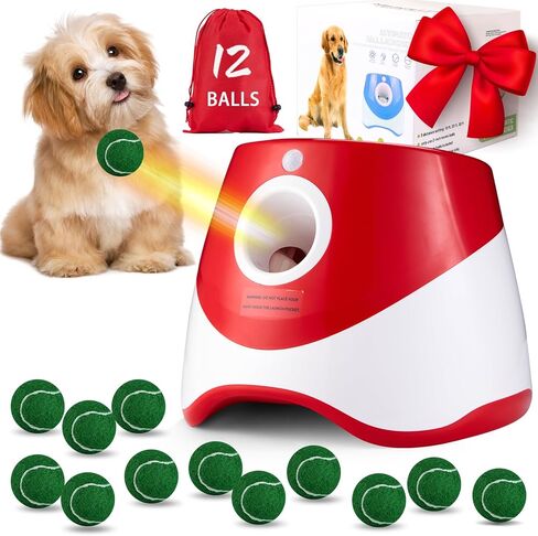 Automatic Ball Launcher for Dogs, Dog Ball Thrower Launcher with 12 Tennis Balls, Adjustable 10-30ft Tennis Ball Thrower for Dogs, Dog Fetch Machine for Small to Medium Dogs Indoor/Outdoor (Blue) in Saudi Arabia