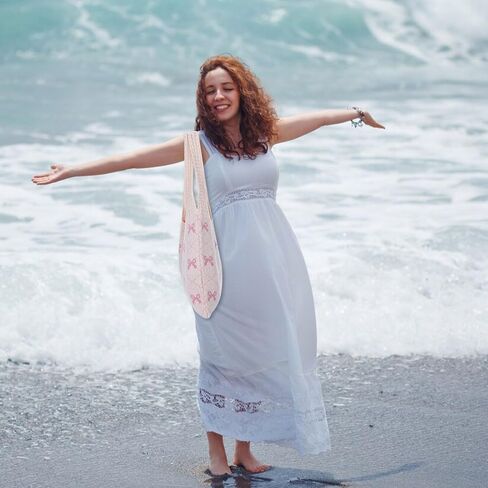 Crochet Tote Bag for Women Girl,Heart/Bow Tote Bag,Boho Aesthetic Knitted Travel Beach Shoulder Handbags for Summer in Kuwait